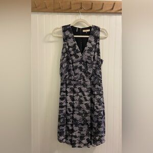 Rebecca Taylor V Neck Sleeveless Lightweight Silk Black Grey Knee Length Dress 8